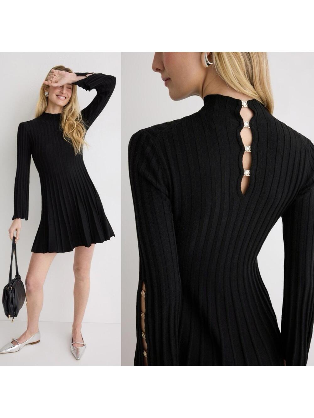 $350 Maje Paris Raffie Ribbed Flared Sweater Skater Dress - Sz 38 / US MED